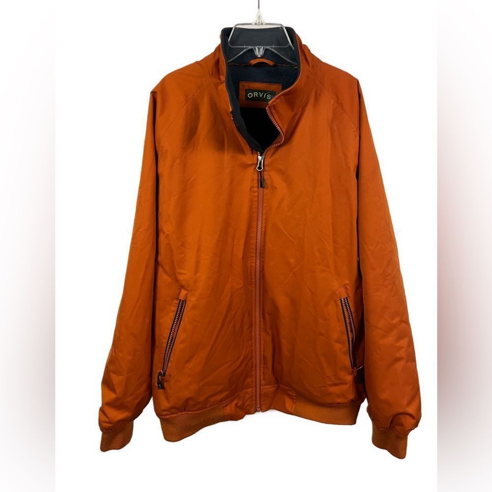 Orvis Men's Full Zip Orange Soft Shell‎ Fleece Lined Jacket- Size Large